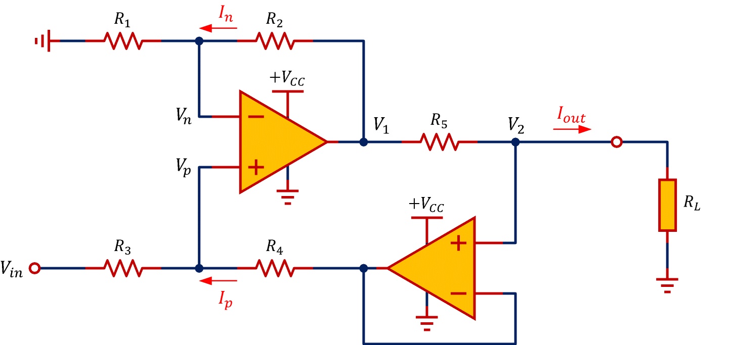 オペアンプによる電圧-電流変換回路